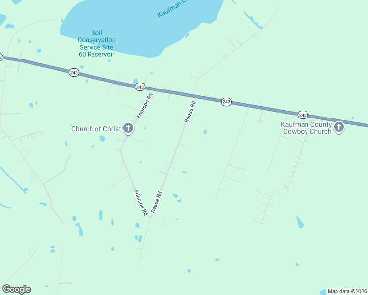 map of restaurants, bars, coffee shops, grocery stores, and more near 1239 Reese Road in Kaufman