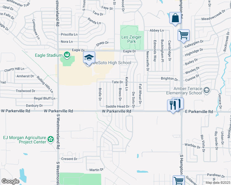 map of restaurants, bars, coffee shops, grocery stores, and more near 805 Brees Drive in DeSoto