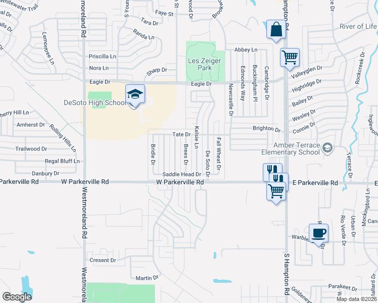 map of restaurants, bars, coffee shops, grocery stores, and more near 805 Brees Drive in DeSoto