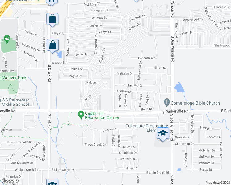 map of restaurants, bars, coffee shops, grocery stores, and more near 701 Lemons Street in Cedar Hill