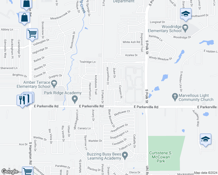 map of restaurants, bars, coffee shops, grocery stores, and more near 701 Pine Hollow Drive in DeSoto