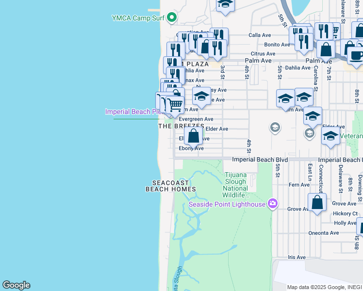 map of restaurants, bars, coffee shops, grocery stores, and more near 162 Imperial Beach Boulevard in Imperial Beach