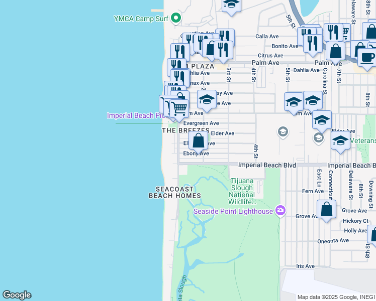 map of restaurants, bars, coffee shops, grocery stores, and more near 162 Imperial Beach Boulevard in Imperial Beach