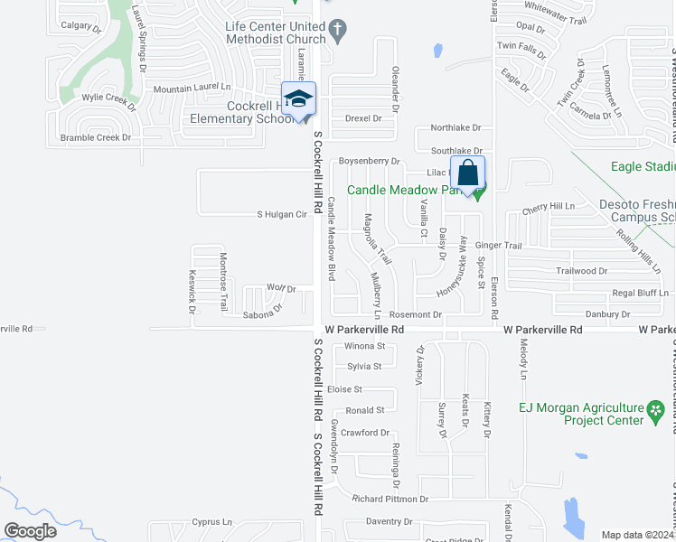 map of restaurants, bars, coffee shops, grocery stores, and more near 724 Candle Meadow Boulevard in DeSoto