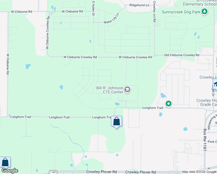 map of restaurants, bars, coffee shops, grocery stores, and more near 1950 Longhorn Trail in Crowley