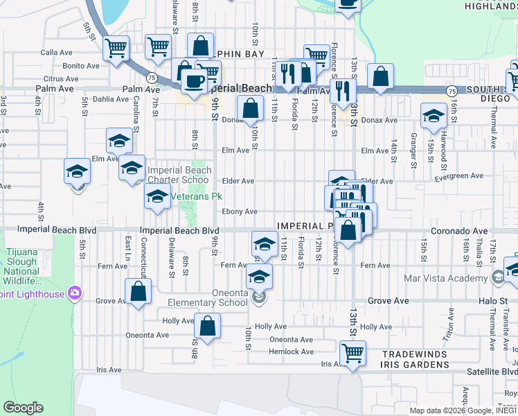 map of restaurants, bars, coffee shops, grocery stores, and more near in Imperial Beach