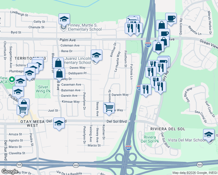map of restaurants, bars, coffee shops, grocery stores, and more near 1024 Ransom Street in San Diego