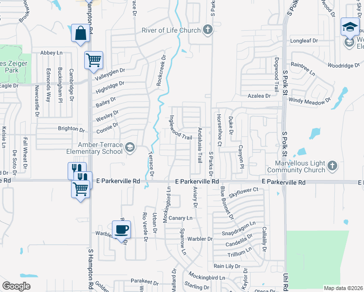 map of restaurants, bars, coffee shops, grocery stores, and more near 507 Amber Lane in DeSoto
