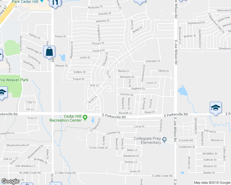 map of restaurants, bars, coffee shops, grocery stores, and more near 624 Lemons Street in Cedar Hill