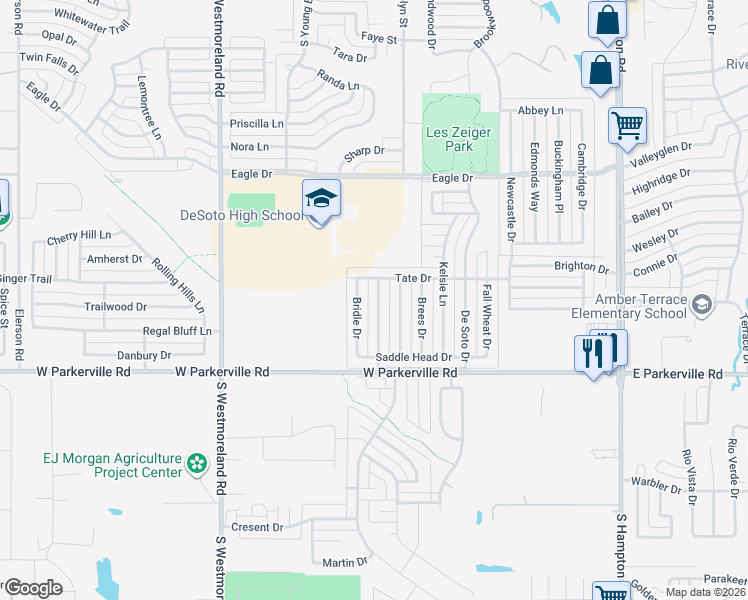 map of restaurants, bars, coffee shops, grocery stores, and more near 713 Stain Glass Drive in DeSoto