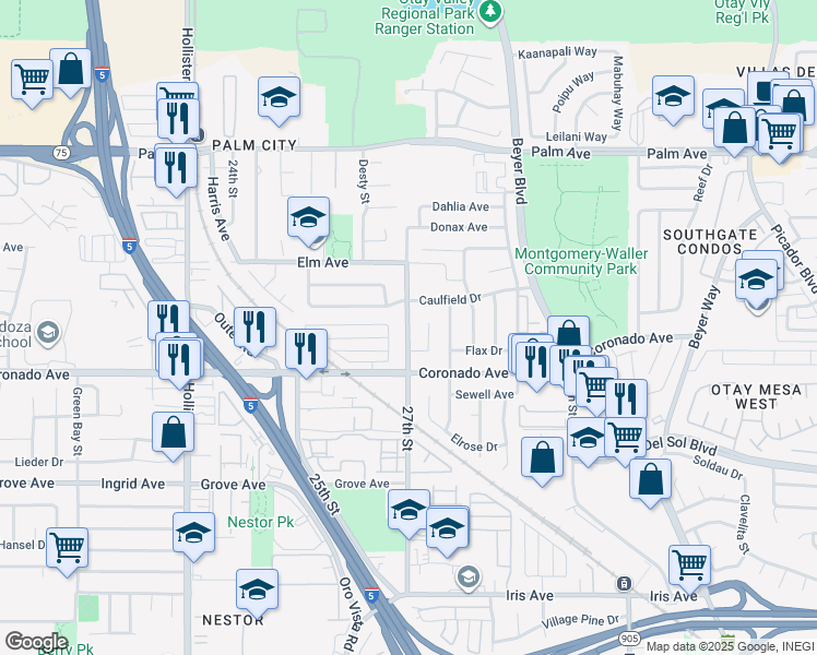 map of restaurants, bars, coffee shops, grocery stores, and more near 1015 27th Street in San Diego