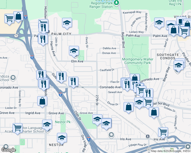 map of restaurants, bars, coffee shops, grocery stores, and more near 1015 27th Street in San Diego