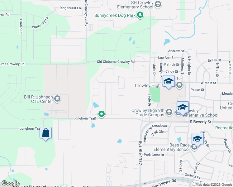 map of restaurants, bars, coffee shops, grocery stores, and more near 10397 Fort Elliott Trl in Crowley