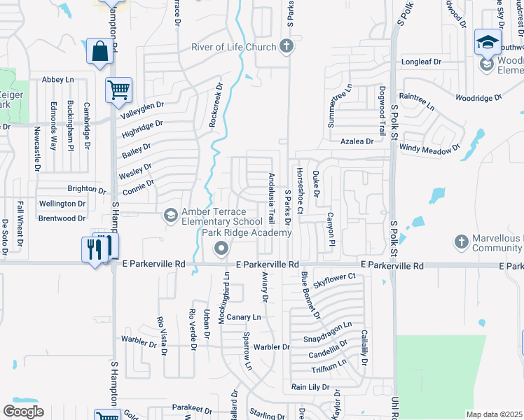 map of restaurants, bars, coffee shops, grocery stores, and more near 720 Haverford Lane in DeSoto
