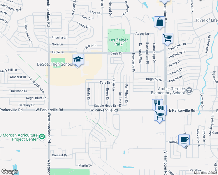 map of restaurants, bars, coffee shops, grocery stores, and more near 700 Brees Drive in DeSoto