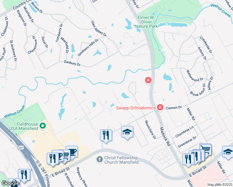 map of restaurants, bars, coffee shops, grocery stores, and more near 1008 Amanda Drive in Mansfield