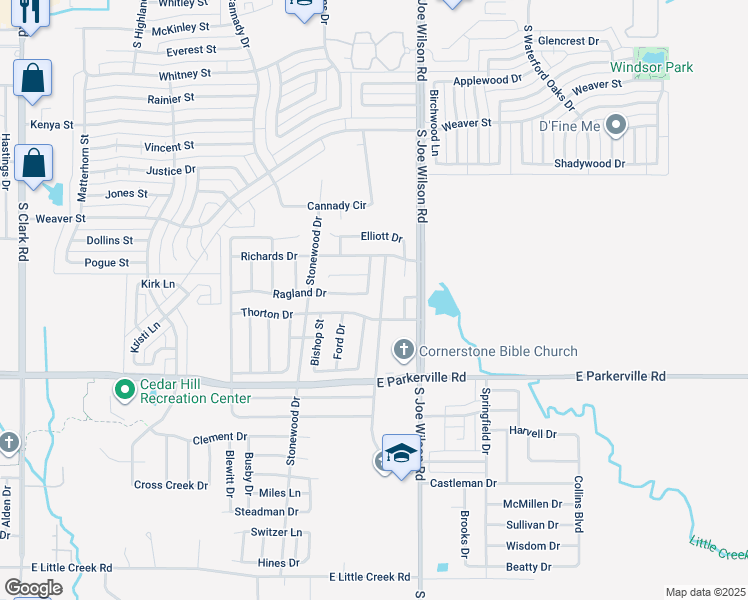 map of restaurants, bars, coffee shops, grocery stores, and more near 613 Pickard Drive in Cedar Hill