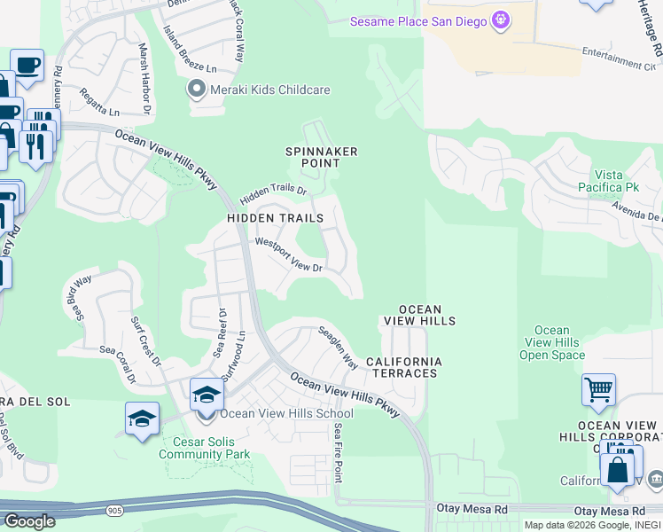 map of restaurants, bars, coffee shops, grocery stores, and more near 1131 Parsons Landing in San Diego