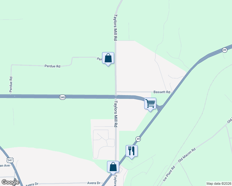 map of restaurants, bars, coffee shops, grocery stores, and more near 1006 Taylors Mill Road in Fort Valley