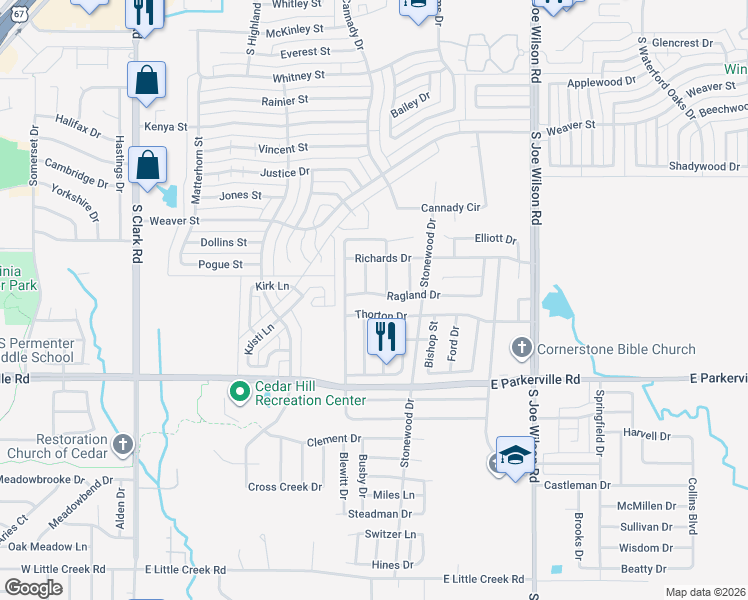 map of restaurants, bars, coffee shops, grocery stores, and more near 813 Ragland Drive in Cedar Hill