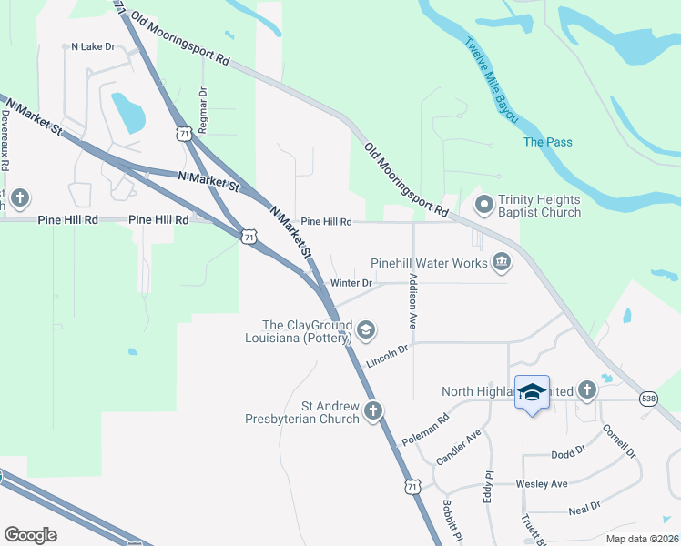 map of restaurants, bars, coffee shops, grocery stores, and more near 964 Winter Garden Drive in Shreveport