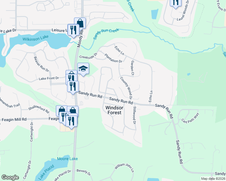 map of restaurants, bars, coffee shops, grocery stores, and more near 201 Pebblebrook East in Warner Robins