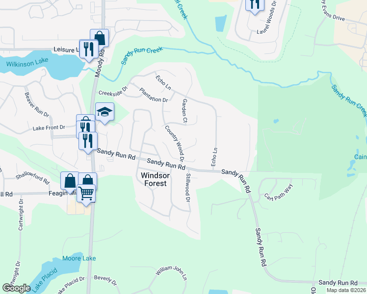 map of restaurants, bars, coffee shops, grocery stores, and more near 132 Millcreek Way in Warner Robins