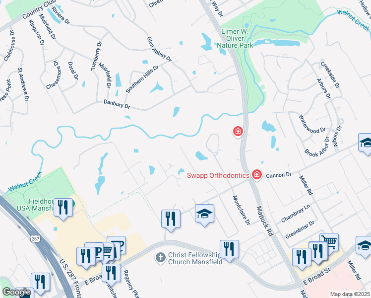 map of restaurants, bars, coffee shops, grocery stores, and more near 1008 Amanda Drive in Mansfield