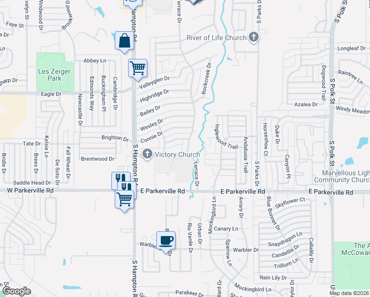 map of restaurants, bars, coffee shops, grocery stores, and more near 720 Terrace Drive in DeSoto