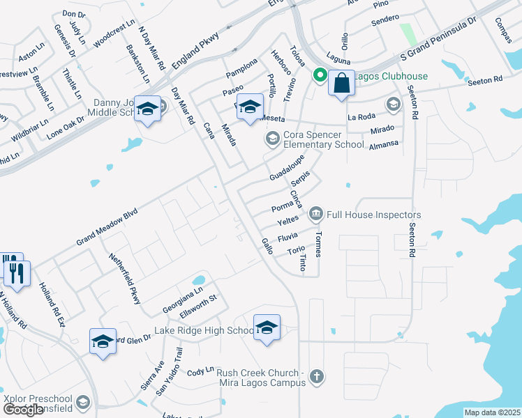 map of restaurants, bars, coffee shops, grocery stores, and more near 3248 Porma in Grand Prairie