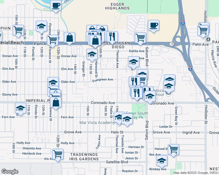 map of restaurants, bars, coffee shops, grocery stores, and more near 992 Thermal Avenue in San Diego