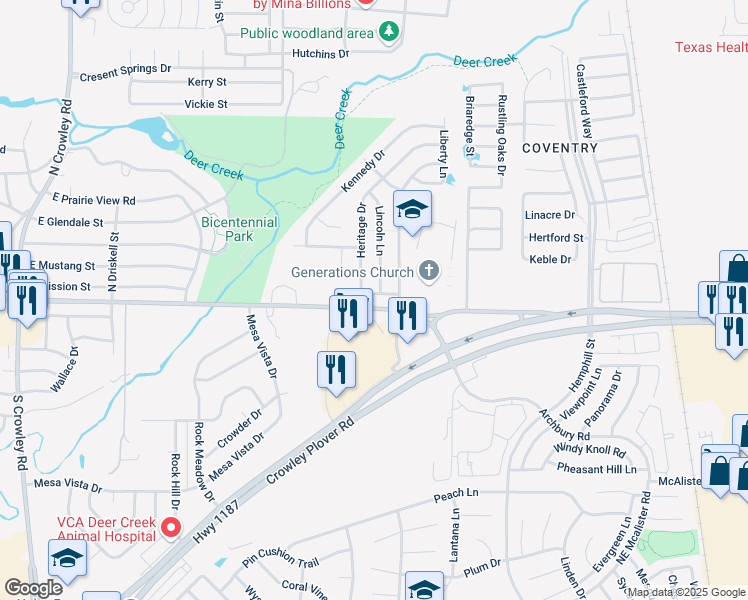 map of restaurants, bars, coffee shops, grocery stores, and more near 1206 Jackson Street in Crowley