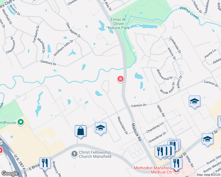 map of restaurants, bars, coffee shops, grocery stores, and more near 920 Fairway View Dr in Mansfield
