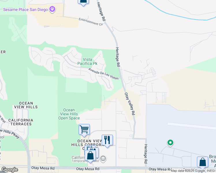 map of restaurants, bars, coffee shops, grocery stores, and more near 6303 Avenida De Las Vistas in San Diego