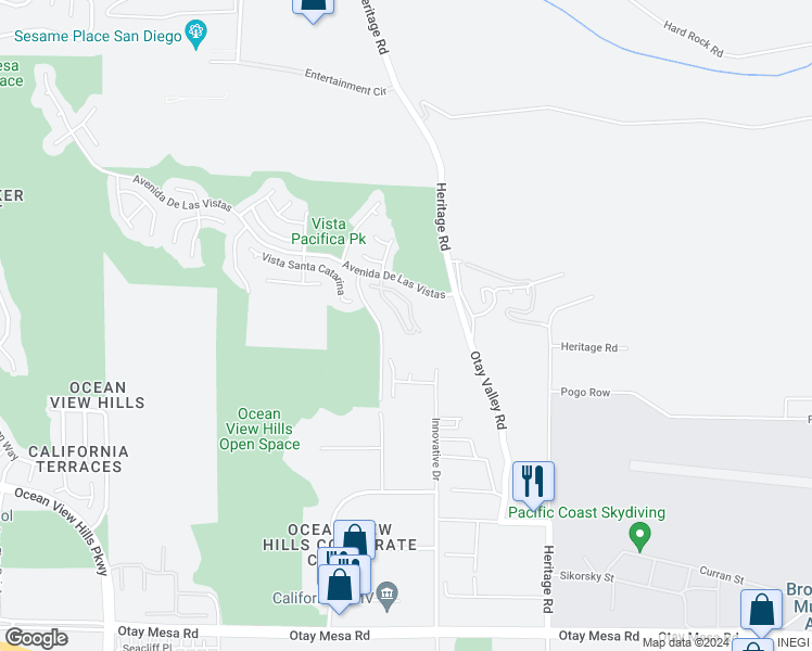 map of restaurants, bars, coffee shops, grocery stores, and more near 6303 Avenida De Las Vistas in San Diego