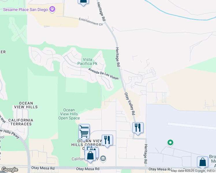 map of restaurants, bars, coffee shops, grocery stores, and more near 6289 Avenida De Las Vistas in San Diego