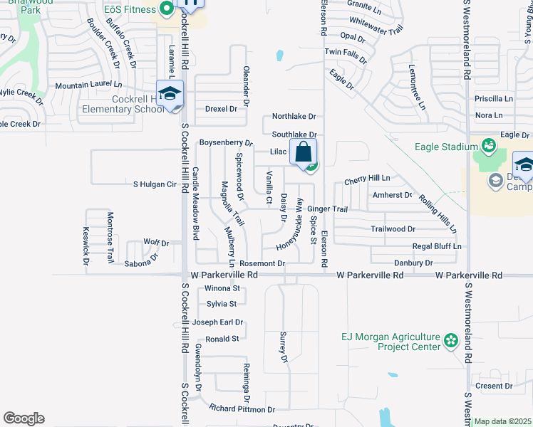 map of restaurants, bars, coffee shops, grocery stores, and more near 1112 Ginger Trail in DeSoto