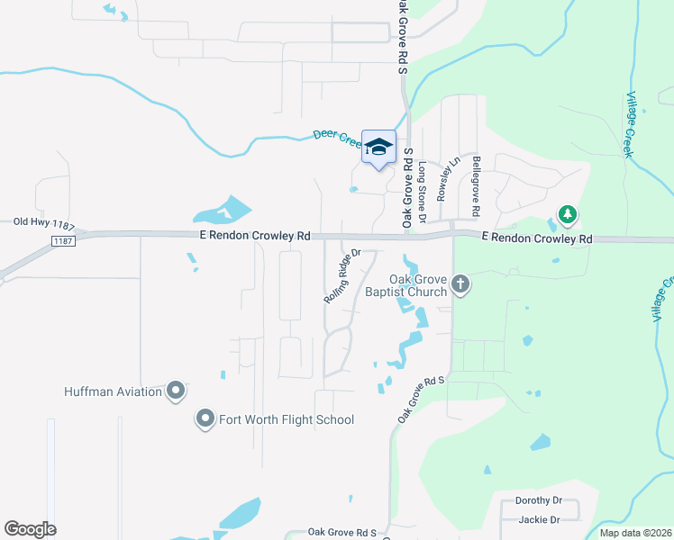 map of restaurants, bars, coffee shops, grocery stores, and more near 12216 Rolling Ridge Drive in Burleson