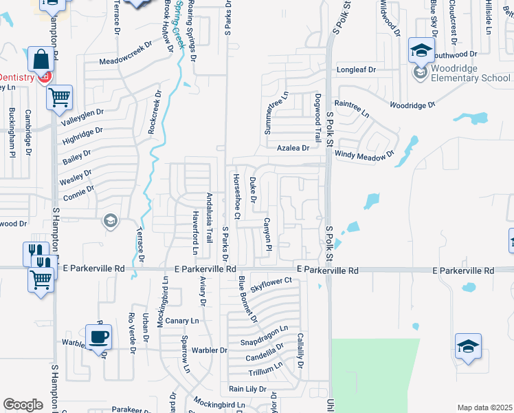 map of restaurants, bars, coffee shops, grocery stores, and more near 720 Duke Drive in DeSoto