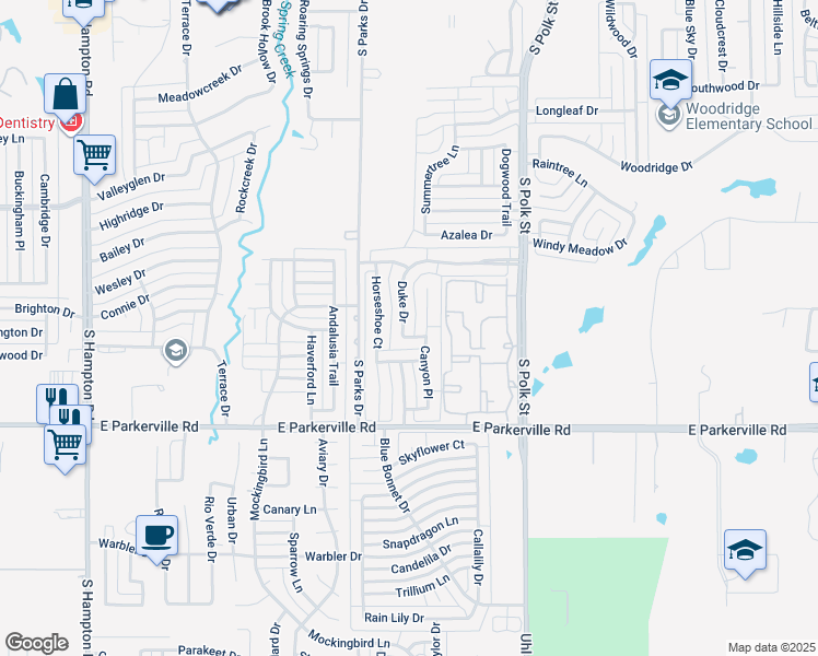 map of restaurants, bars, coffee shops, grocery stores, and more near 720 Duke Drive in DeSoto