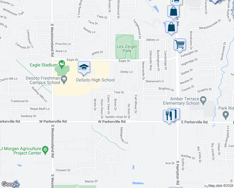 map of restaurants, bars, coffee shops, grocery stores, and more near 700 Brees Drive in DeSoto