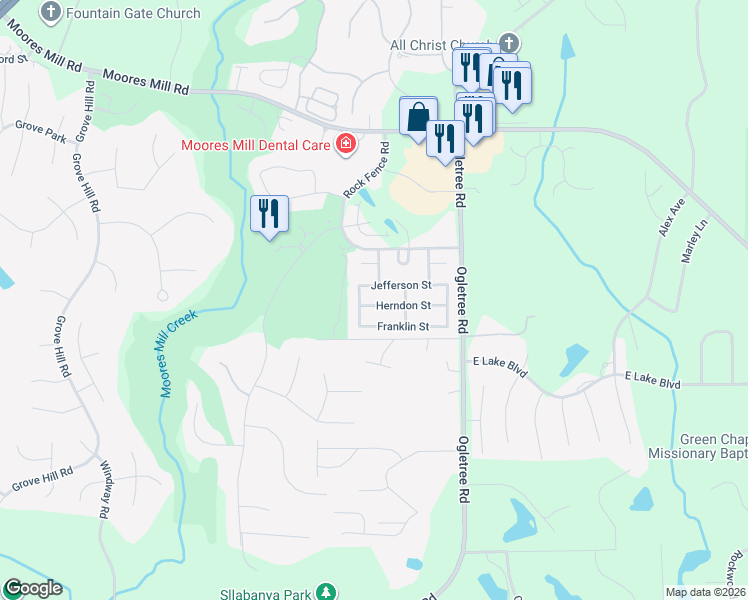 map of restaurants, bars, coffee shops, grocery stores, and more near 2147 Herndon Street in Auburn