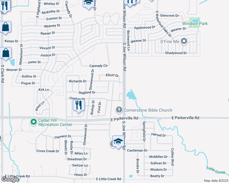 map of restaurants, bars, coffee shops, grocery stores, and more near 613 Pickard Drive in Cedar Hill