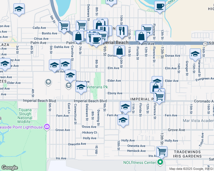 map of restaurants, bars, coffee shops, grocery stores, and more near 1015 9th Street in Imperial Beach