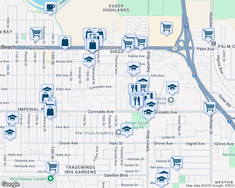 map of restaurants, bars, coffee shops, grocery stores, and more near 991 Thermal Avenue in San Diego