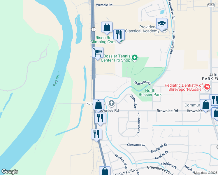 map of restaurants, bars, coffee shops, grocery stores, and more near 301 Dianne Circle in Bossier City
