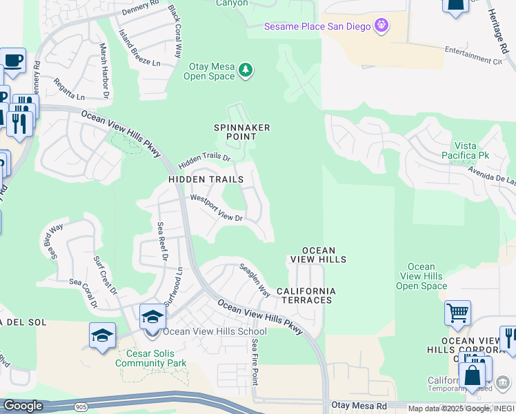 map of restaurants, bars, coffee shops, grocery stores, and more near 1103 Sunset Crossing Point in San Diego