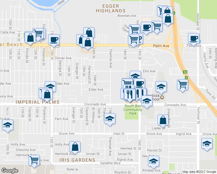 map of restaurants, bars, coffee shops, grocery stores, and more near 984 Thermal Avenue in San Diego