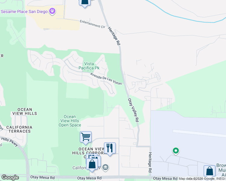 map of restaurants, bars, coffee shops, grocery stores, and more near 6333 Avenida De Las Vistas in San Diego