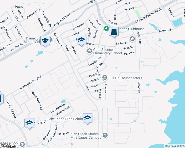 map of restaurants, bars, coffee shops, grocery stores, and more near 3220 Porma in Grand Prairie